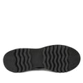 The image displays the bottom view of the Django & Juliette Eammes Black Leather Platform Shoe for women, featuring a distinctive horizontal wavy tread pattern across the sole for added traction., 51089, 4434754993411, 4434756993428, 4434754993435, 4434754993442, 4434754993459, 51095