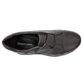 Top view of a single Django & Juliette Ellore charcoal grey leather platform shoe for women, featuring elastic bands across the upper and branded Django & Juliette on the insole., 51103, 4434754334016, 4434754334023, 4434754334030, 4434754334047, 4434754334054, 4434754334061