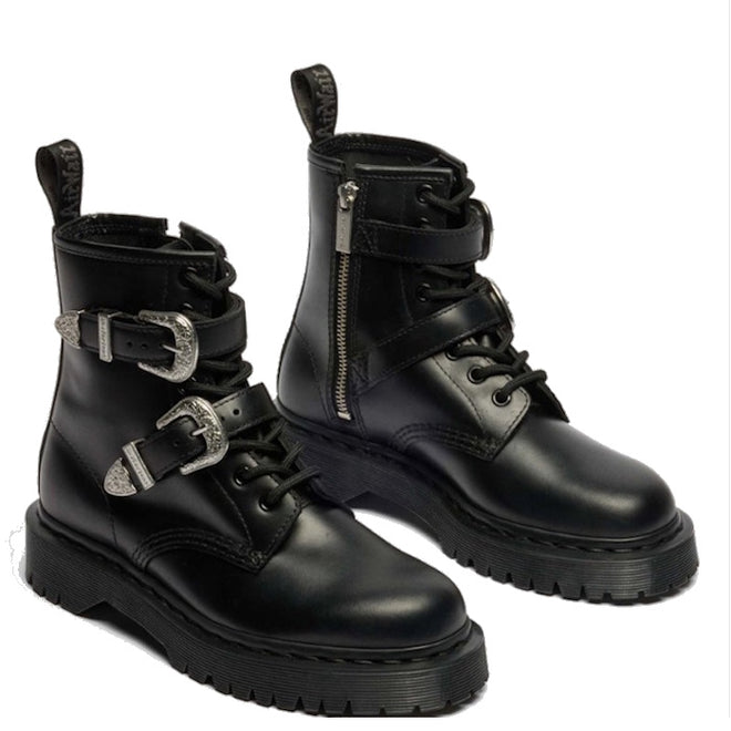 Dr Martens 1460 Bex Black Buckle Atlas Leather Boot With Zip
