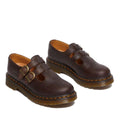 The Dr Martens 8065 2 Strap Mary Jane Shoe in Crazy Horse Brown features dual buckles, perforated toe detailing, thick ridged soles, and iconic yellow stitching., 190665588941, 190665588958, 190665588965, 190665588972, 13164654654, 190665588996, 190665589009, 190665589016