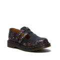 Image of right foot, side on of Dr Martens 8065 Decayed Roses 2 Strap Mary Jane Shoe Black-Foot Forward Shoes