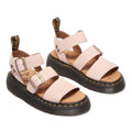 Pair of pink sandals Dr Martens Gryphon with a platform top down view with a tan footbed and black soles on a white background.,
190665714630,
190665714647,
190665714661,