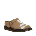 Image of the right foot side on of Dr Martens Isham Savannah Beige/Tan Buckle Mule Floral Hemp Canvas Sandal