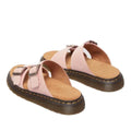 Heel to front view of a pair of Dr Martens Josef 2 strap slide  pink sandals with brown soles on a white background,.,
190665707533,
190665707540,
190665707557,
190665707571,
190665707588,