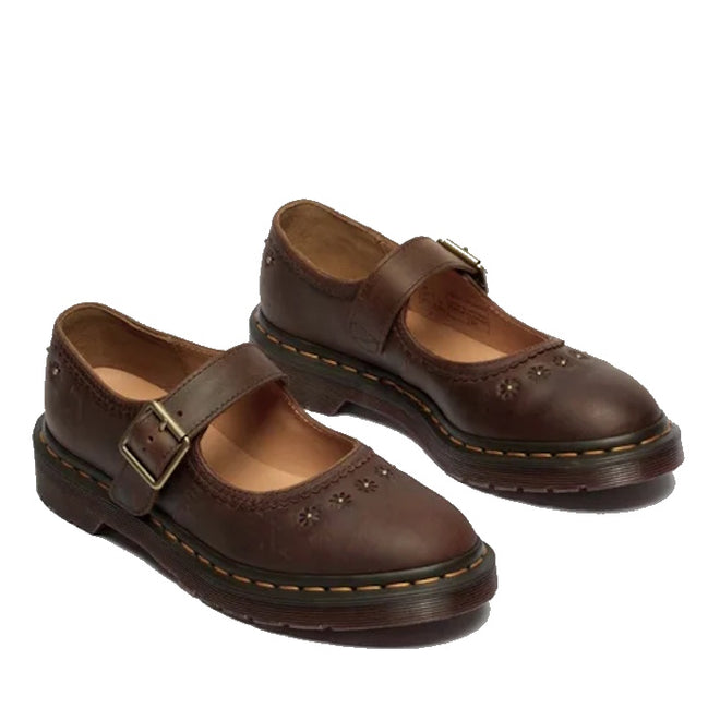 Dr Martens Mary Jane Flower Dark Brown Crazy Horse