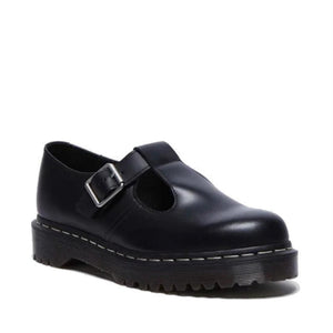 DR MARTENS MEN\'S 11 POLLEY BEX T-BAR WHITE STITCHING BLACK LEATHER WHT STITCH Polley White Stitch Bex Smooth Leather Mary Jane Shoes | Dr  main image 3