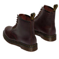 The Dr Martens 1460 Cherry Red Crazy Horse Waxy Leather 8 Eye Boot features yellow stitching on the Goodyear welted sole and black pull tabs with yellow branding at the back., 190665786835, 190665786842, 190665786859, 190665786873, 190665786880, 190665786897, 190665786910, 50000, 50001, 50002