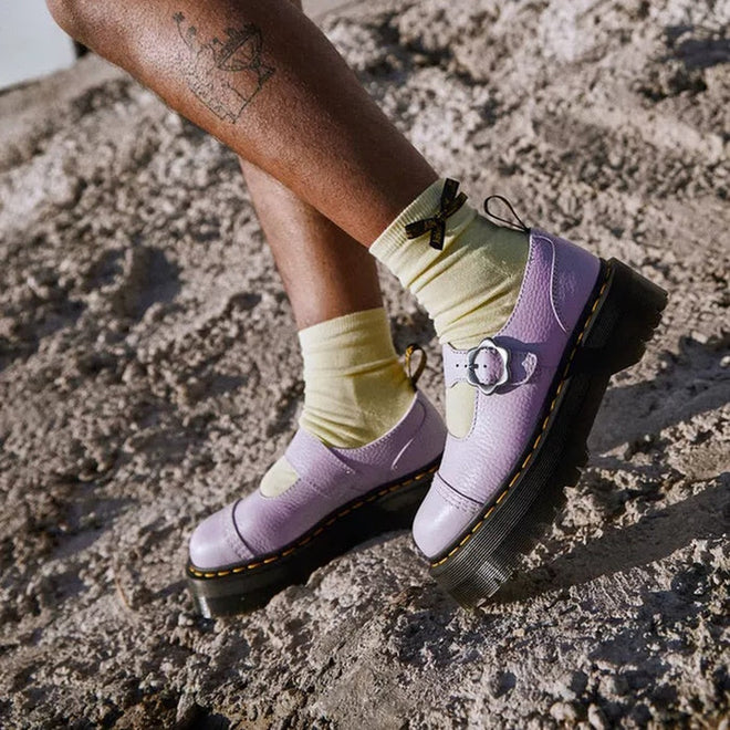Dr Martens Addina Lilac Flower Buckle Mary Jane Quad Platform CLEARANCE