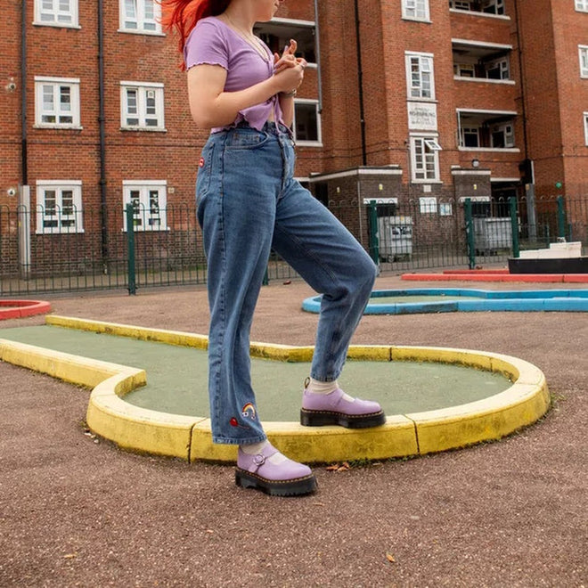 Dr Martens Addina Lilac Flower Buckle Mary Jane Quad Platform CLEARANCE