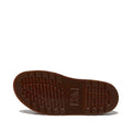 The image shows the bottom view of a Dr Martens Josef Charro Atlas Slide Sandal Leather's brown sole with textured grip patterns and a raised logo. Its Goodyear-welted, durable Atlas leather design is set against a plain white background.