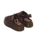 Dr Martens Wrenlie Flower Open Toe Dark Brown Grizzly Quad Sandals in dark brown leather featuring dual buckle straps, white stitching, and a platform Quad Shore sole with cutout details., 54784, 190665777352, 190665777369, 190665777383, 54788, 54789