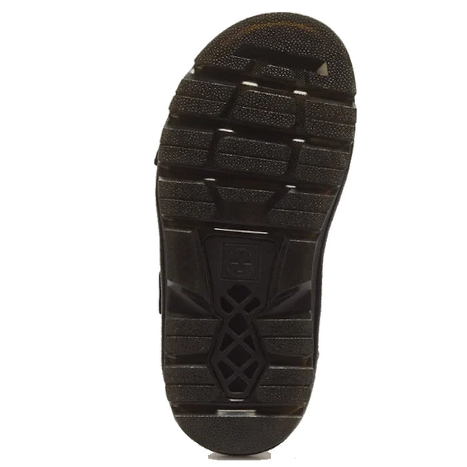 Dr Martens Zebzag Black Pisa Leather 3 Strap Sandal with a thick, lugged air-cushioned sole.