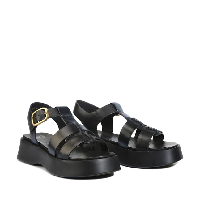 EOS Bario Black Leather Chunky Platform Sandal