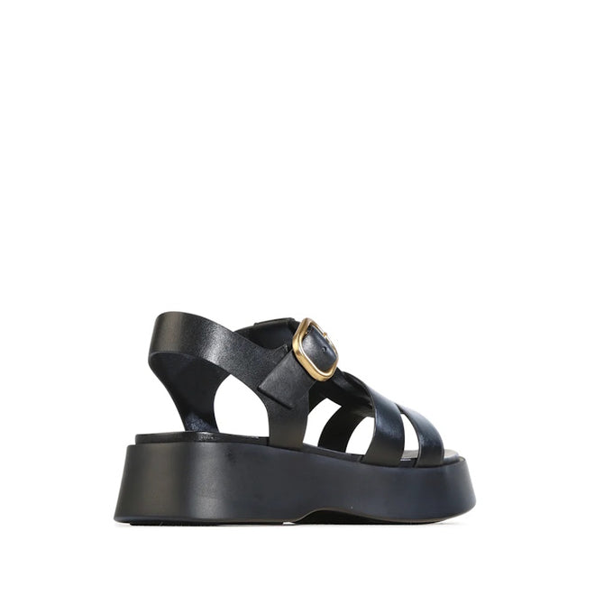 EOS Bario Black Leather Chunky Platform Sandal