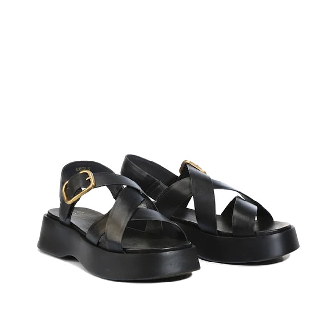 EOS Barista Black Leather Platform Sandal