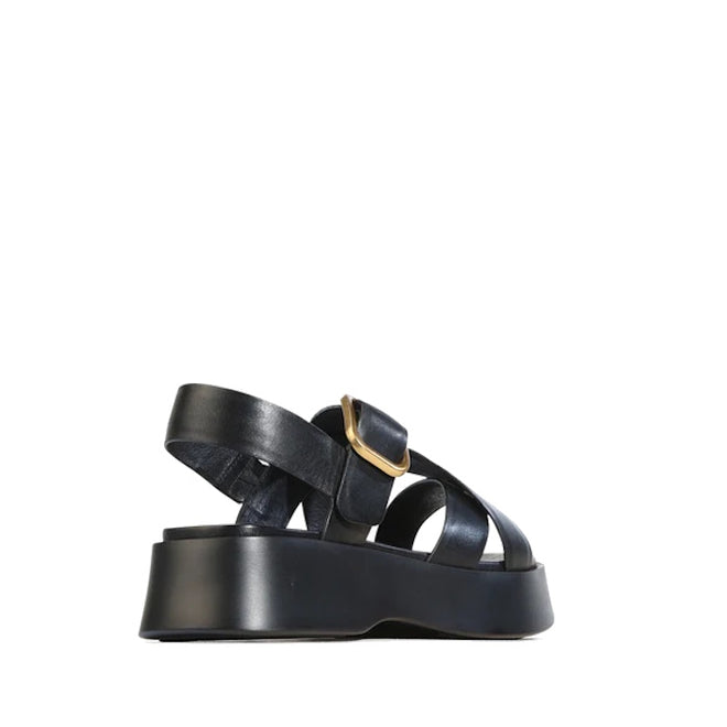 EOS Barista Black Leather Platform Sandal