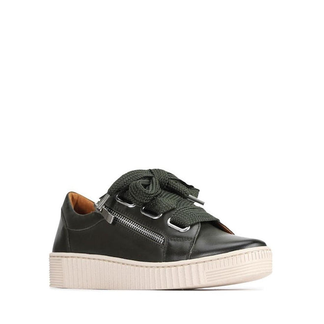 EOS Jovi Leather Trainer Dark Olive Green Lace Up with Zip