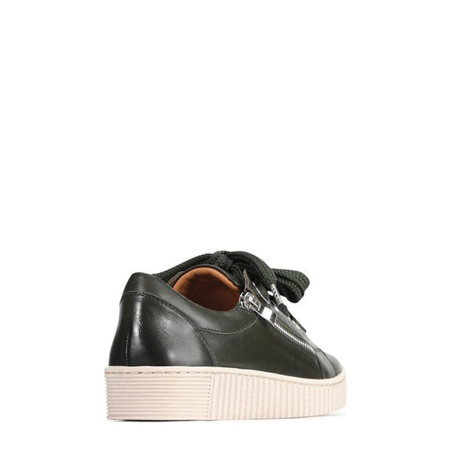 EOS Jovi Leather Trainer Dark Olive Green Lace Up with Zip