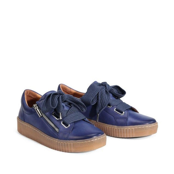 EOS Jovi Dusk Blue Leather Womens Trainer Lace Up with Zip