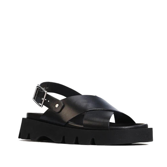 EOS Monnis Black Womens Leather Sandal