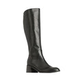 The EOS Wyoming Black High Leather Women's Heeled Boot is a knee-high style with a rounded toe and low, chunky heel, shown on a plain white background.