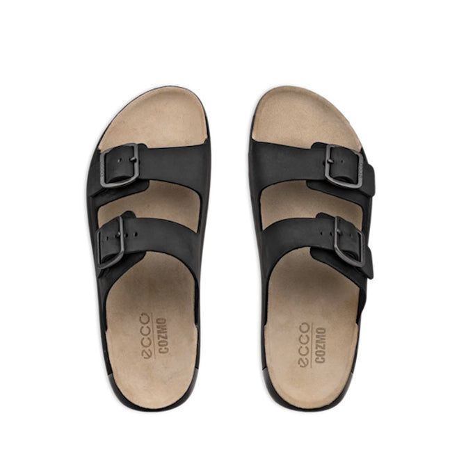 Ecco Mens Cozmo Casual Buckle Black Leather Slide