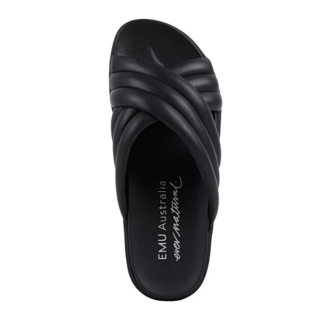 Emu Ella Full Black Leather Summer Slide