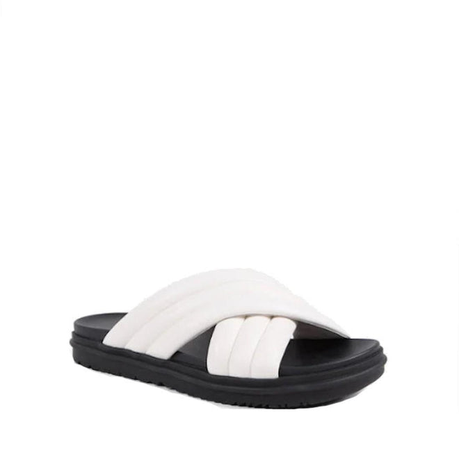 Emu Ella Coconut White Black Leather Summer Slide
