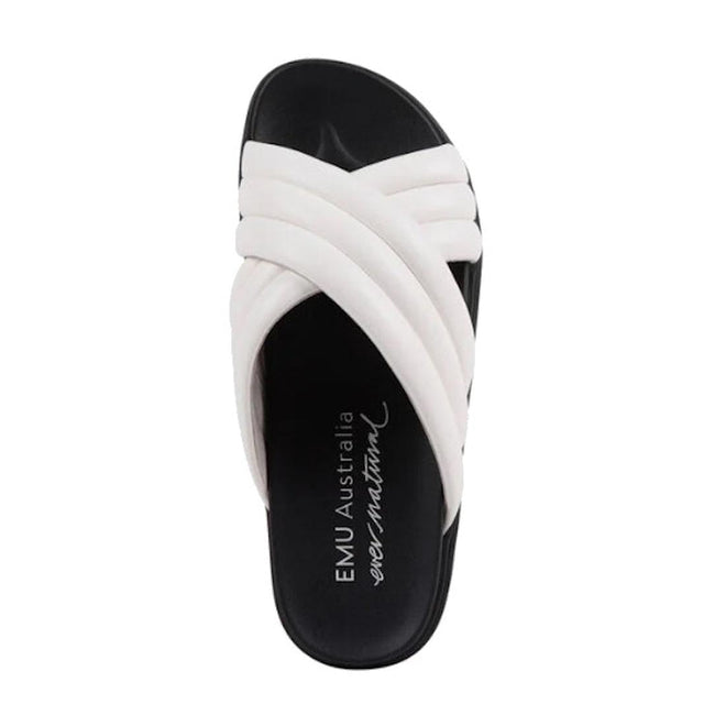 Emu Ella Coconut White Black Leather Summer Slide