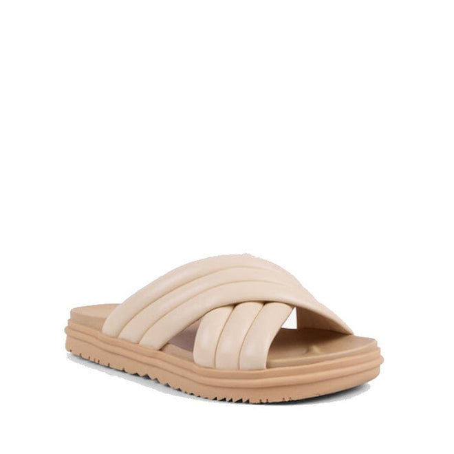 Emu Ella Macadamia Tan Off White Leather Women's Summer Slide
