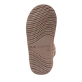 The sole of the EMU Kids Daisy Mushroom Merino Wool Boot, in brown with a wavy tread and "EMU Australia" plus size 10 on the bottom, is crafted for comfort with cozy Merino wool lining., 9330071974605, 9330071974612, 9330071974629, 9330071974636, 9330071974643, 9330071974650, 9330071974667