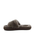 The EMU Women's Mckay Dark Olive Sheepskin Scuff Slipper Slide features a plush band and sole and is shown in profile view against a white background—ideal for women who love cozy slippers., 50733, 9330071976265, 9330071976272, 9330071976289, 50737, 50738