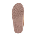 The image shows the light brown sole of the EMU Stinger Micro Patchwork Sheepskin Chestnut Wool Boot, featuring a wavy tread pattern and “Water Resistant” and “EMU Australia” labels, hinting at its durability., 50669, 9330071977309, 9330071977316, 9330071977323, 50673, 50674
