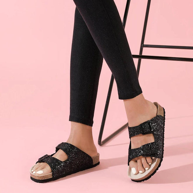 Holster Farah Black Glitter  Synthetic SummerWomen's Slide Sandal