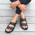 a woman sitting crosslegged showing the top down view of Holster sundreamer sandals in black. Top down view of the feet showing postion of the thickish adjustable straps over the top and top of the foot.
9337771143485,
9337771143492,
9337771143508,
9337771143515,
9337771143522,
9337771143539,
9337771143546,
9337771147247,