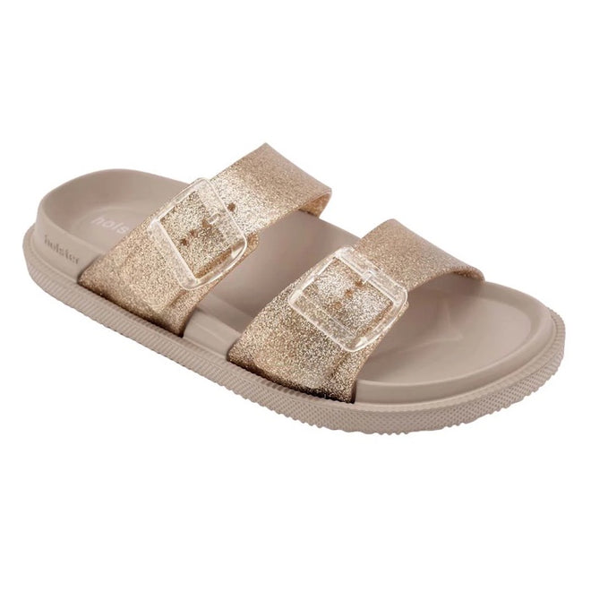 Holster Womens Soleshimmer Gold Glitter Summer Slide