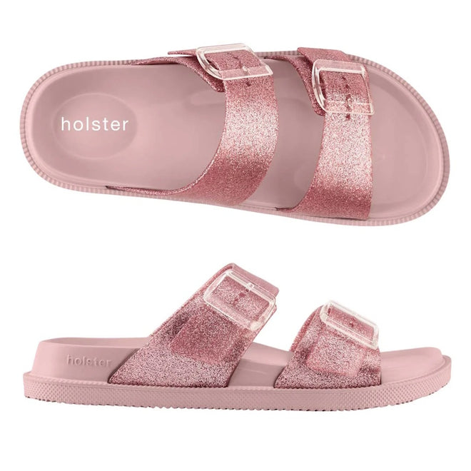 Holster Womens Soleshimmer Pink Glitter Summer Slide