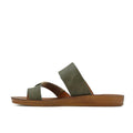 The Los Cabos Bria Khaki Light Flexible Sandal Jandal is a single olive green women’s sandal with two wide straps and a brown flat sole, perfect for summer, shown on a plain white background., 49643, 49644, 9321191053455, 9321191053462, 9321191053479, 49648, 49649