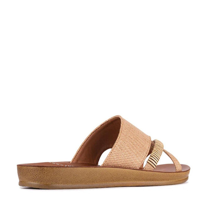 Los Cabos Bride Caramel Raffia Flat Slide Sandal