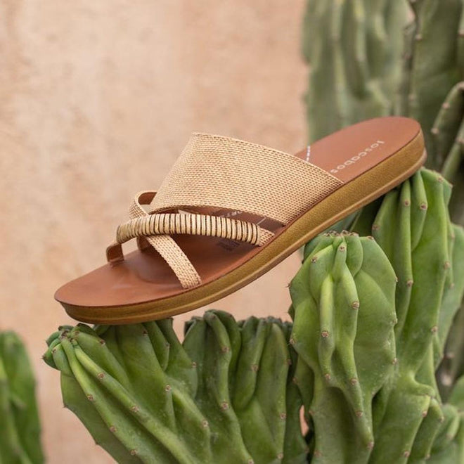 Los Cabos Bride Caramel Raffia Flat Slide Sandal
