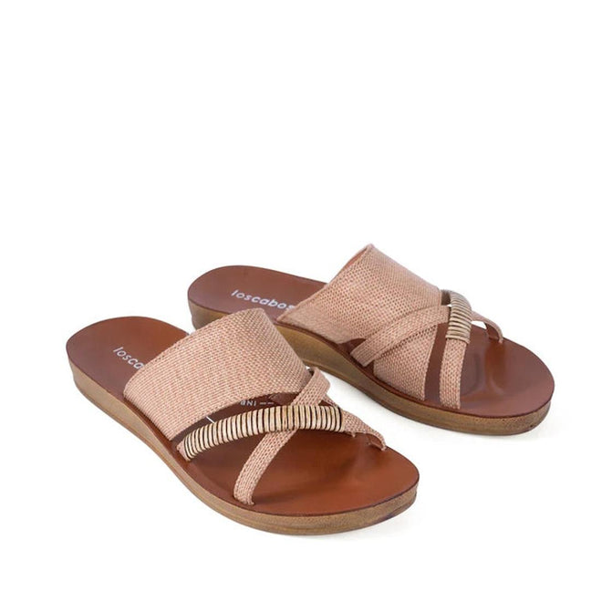 Los Cabos Bride Caramel Raffia Flat Slide Sandal
