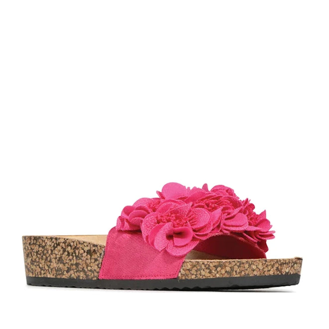 Los Cabos Corsage Fuchsia Flower Women's Slides Hot Pink