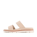 The Los Cabos San Women’s Slide Double Strap Sandal in Bone features two wide straps, a cushioned footbed, and a white rubber sole accented with brown stitching. This minimalist sandal is displayed in profile against a white background., 9321190067897, 9321190067903, 9321190067910, 9321190067927, 9321190067934, 9321190067941, 53741