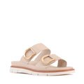 The Los Cabos San Women’s Slide Double Strap Sandal in Bone features two wide straps with gold buckle accents, a cushioned footbed, tan trim, and a thick white grooved sole—making it the perfect minimalist slide for comfortable summer wear., 9321190067897, 9321190067903, 9321190067910, 9321190067927, 9321190067934, 9321190067941, 53741