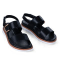 The Los Cabos Sana Black Sandal With Back Strap features thick black straps, white soles, and decorative stitching. Designed with an adjustable slingback strap and a small side buckle, these comfortable sandals offer a sporty, casual look that’s perfect for everyday summer wear., 9321191314006, 9321191314013, 9321191314020, 9321191314037, 9321191314044, 9321191314051, 53748
