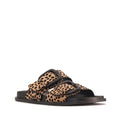 The Los Cabos Zani Women’s Slide Double Strap Sandal in Black Leopard features a black sole and two wide, buckled straps in a tan and black leopard print, designed with an ergonomic footbed for all-day comfort, displayed against a plain white background., 9321190078664, 9321190078671, 9321190078688, 9321190078695, 9321190078701, 9321190078718, 53733