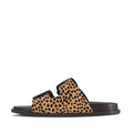 Introducing the Los Cabos Zani Women’s Slide Double Strap Sandal in Black Leopard—a chic slide featuring a black sole and tan upper accented with striking black leopard spots. Boasting two adjustable double straps with sleek black buckles, these sandals blend comfort and style, making them a must-have for any footwear collection., 9321190078664, 9321190078671, 9321190078688, 9321190078695, 9321190078701, 9321190078718, 53733