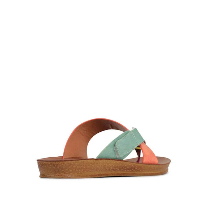 The Los Cabos Bry sandal is a vibrant women’s flat with pastel pink, yellow, orange, and green straps in a flip flop style—ideal for summer wear and displayed on a white background., 9321191151656, 9321191151663, 9321191151670, 9321191151687, 9321191151694, 9321191151700, 9321191151717