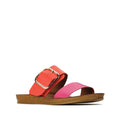 Los Cabos Doti Pink/Orange Light Flexible Sandal- showing side view of the right foot of the comfy flexible synthetic sandals slides for women