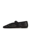Los Cabos Lot Black Mary Jane Shoes in micro-fibre, featuring a woven design, pointed toe, and single strap across the top; shown from the side on a plain white background., 9321190077964, 9321190074161, 9321190074178, 9321190074185, 9321190074192, 53625